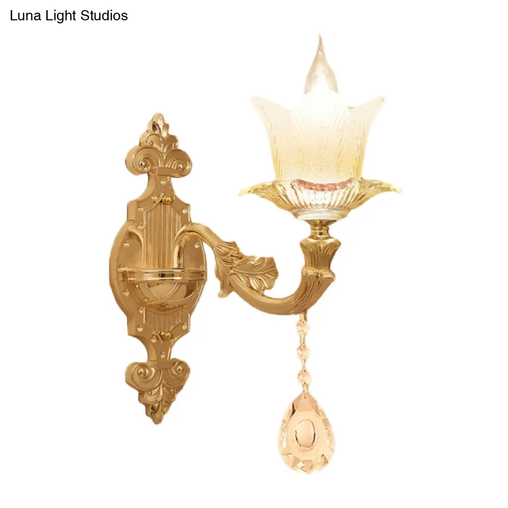 Traditional Scalloped Glass Wall Lamp With Frosted And Gold Sconce For Bedside