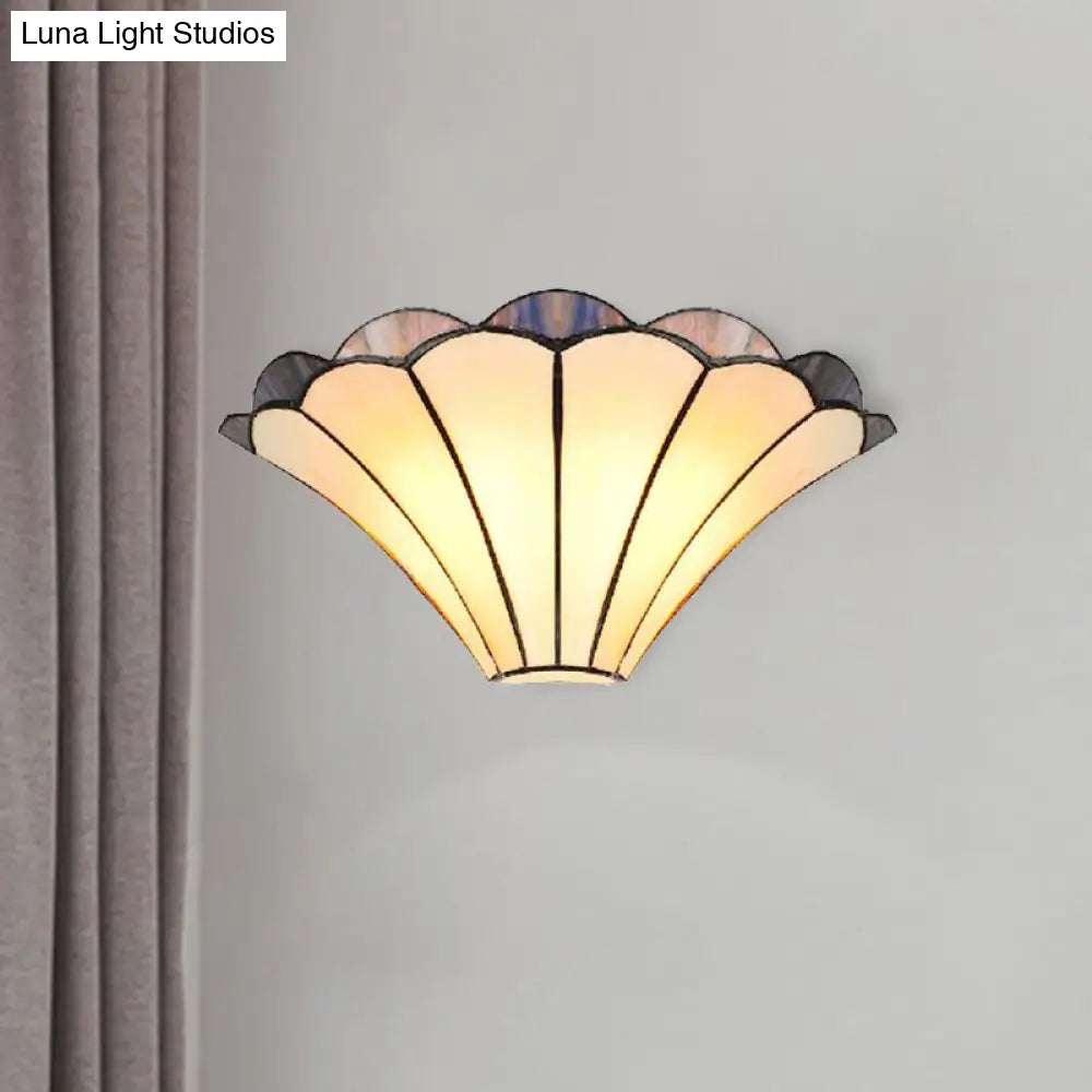 Traditional Scalloped Wall Sconce With 2 Stained Glass Lights And Flared Shade