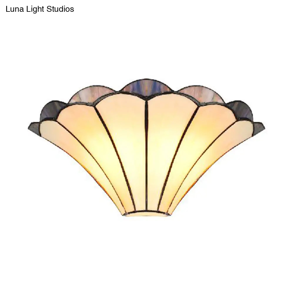 Traditional Scalloped Wall Sconce With 2 Stained Glass Lights And Flared Shade