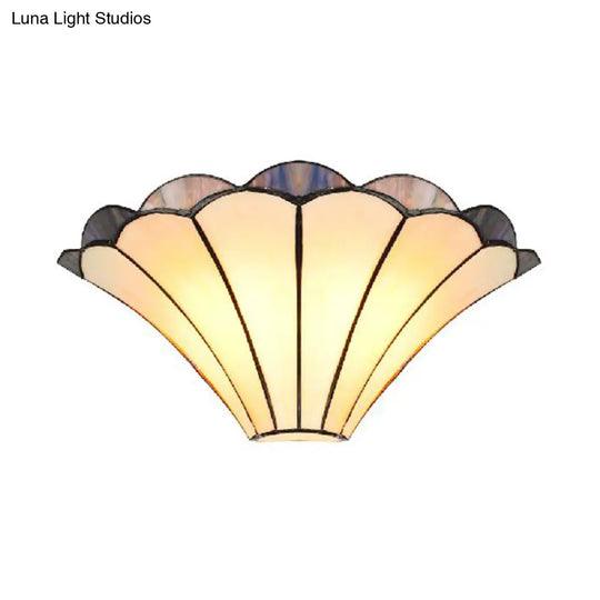 Traditional Scalloped Wall Sconce With 2 Stained Glass Lights And Flared Shade