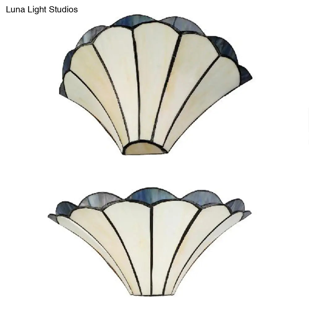 Traditional Scalloped Wall Sconce With 2 Stained Glass Lights And Flared Shade