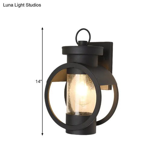 Traditional Seedy Glass Cylindrical Wall Sconce - Black 1-Bulb Outdoor Lamp