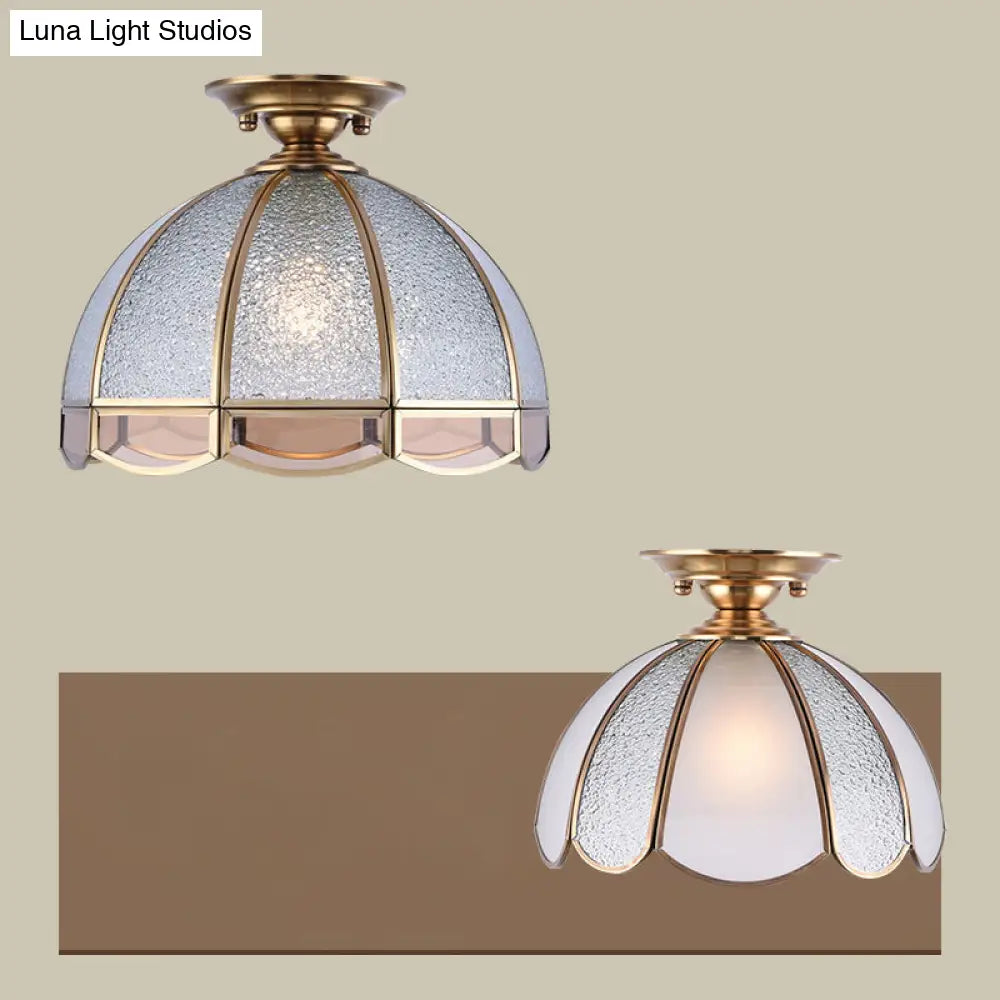 Traditional Seedy Glass Foyer Ceiling Light With Scalloped Edge