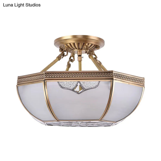 Traditional Semi Flush Brass Lamp With Milk Glass And 3 Bulbs For Living Room Ceiling