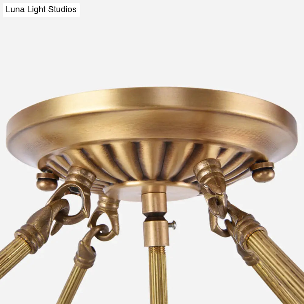 Traditional Semi Flush Brass Lamp With Milk Glass And 3 Bulbs For Living Room Ceiling
