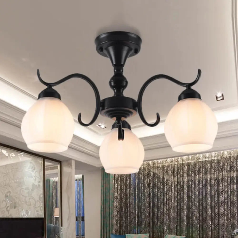 Traditional Semi Flush Ceiling Lamp In Black Bubble Shape White Glass 3/5/6 Lights - Ideal For