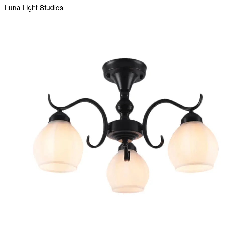 Traditional Semi Flush Ceiling Lamp In Black Bubble Shape White Glass 3/5/6 Lights - Ideal For