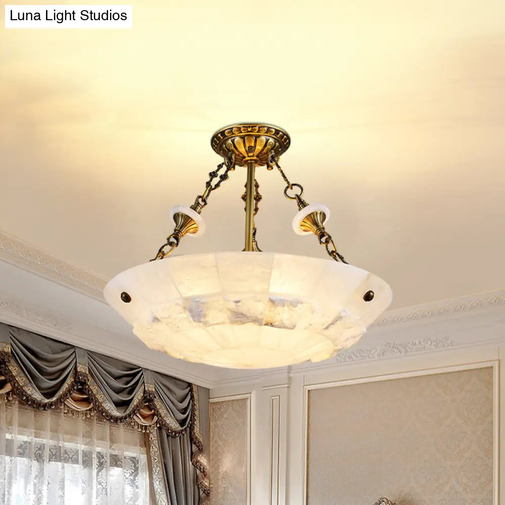 Traditional Semi Flush Mount Ceiling Lamp - White Glass Bowl 3/4-Light 16’/19.5’ Width