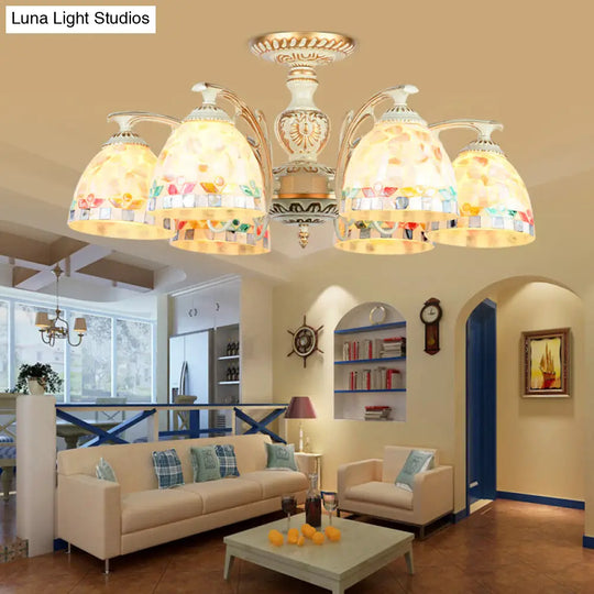 Traditional Beige Shell Chandelier Lighting With Bowl Ceiling Fixture - 3/5/6 Lights For Dining Room