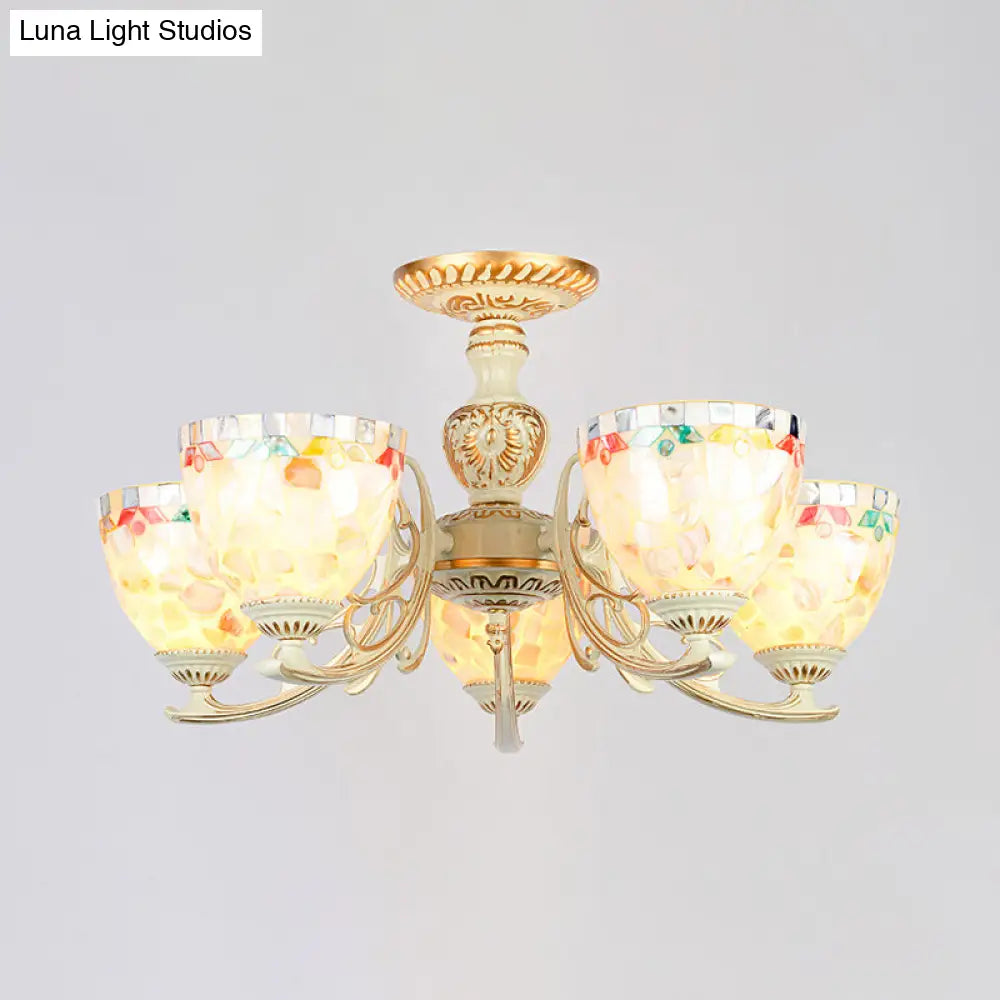 Traditional Shell Chandelier - Beige Bowl Ceiling Light Fixture For Dining Room 3/5/6 Lights