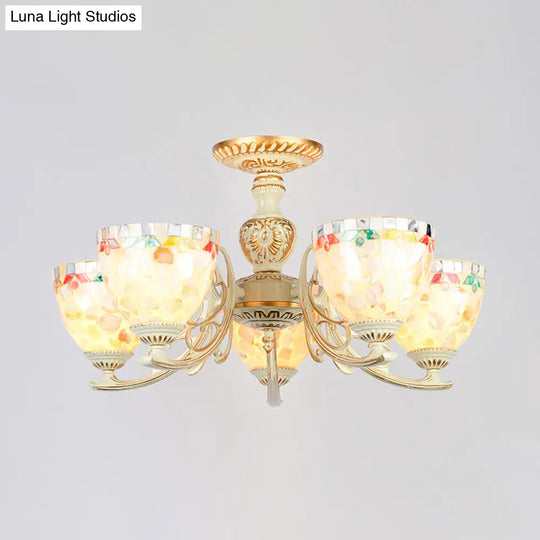 Traditional Shell Chandelier - Beige Bowl Ceiling Light Fixture For Dining Room 3/5/6 Lights