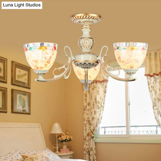 Traditional Beige Shell Chandelier Lighting With Bowl Ceiling Fixture - 3/5/6 Lights For Dining Room