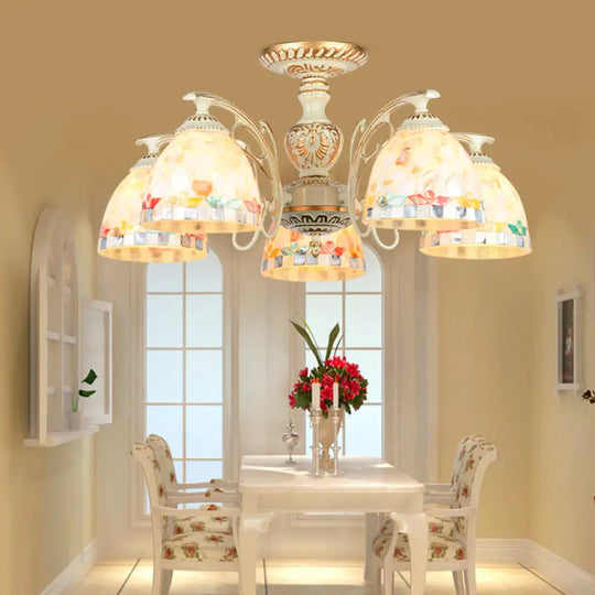 Traditional Shell Chandelier - Beige Bowl Ceiling Light Fixture For Dining Room 3/5/6 Lights 5 /