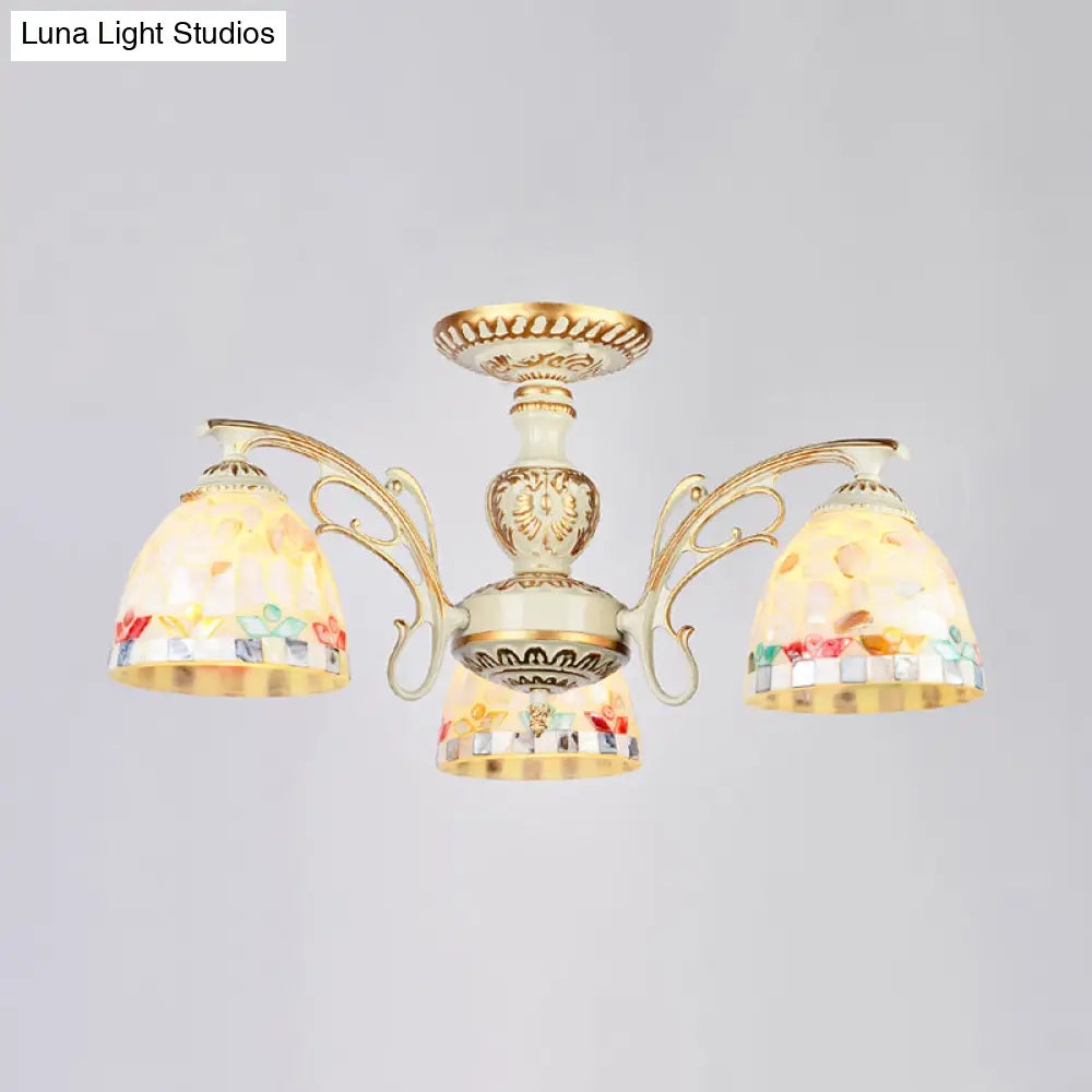 Traditional Shell Chandelier - Beige Bowl Ceiling Light Fixture For Dining Room 3/5/6 Lights
