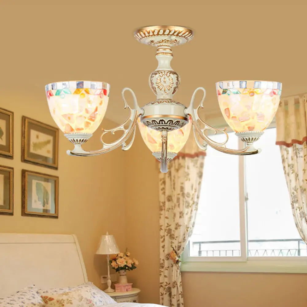 Traditional Shell Chandelier - Beige Bowl Ceiling Light Fixture For Dining Room 3/5/6 Lights 3 /