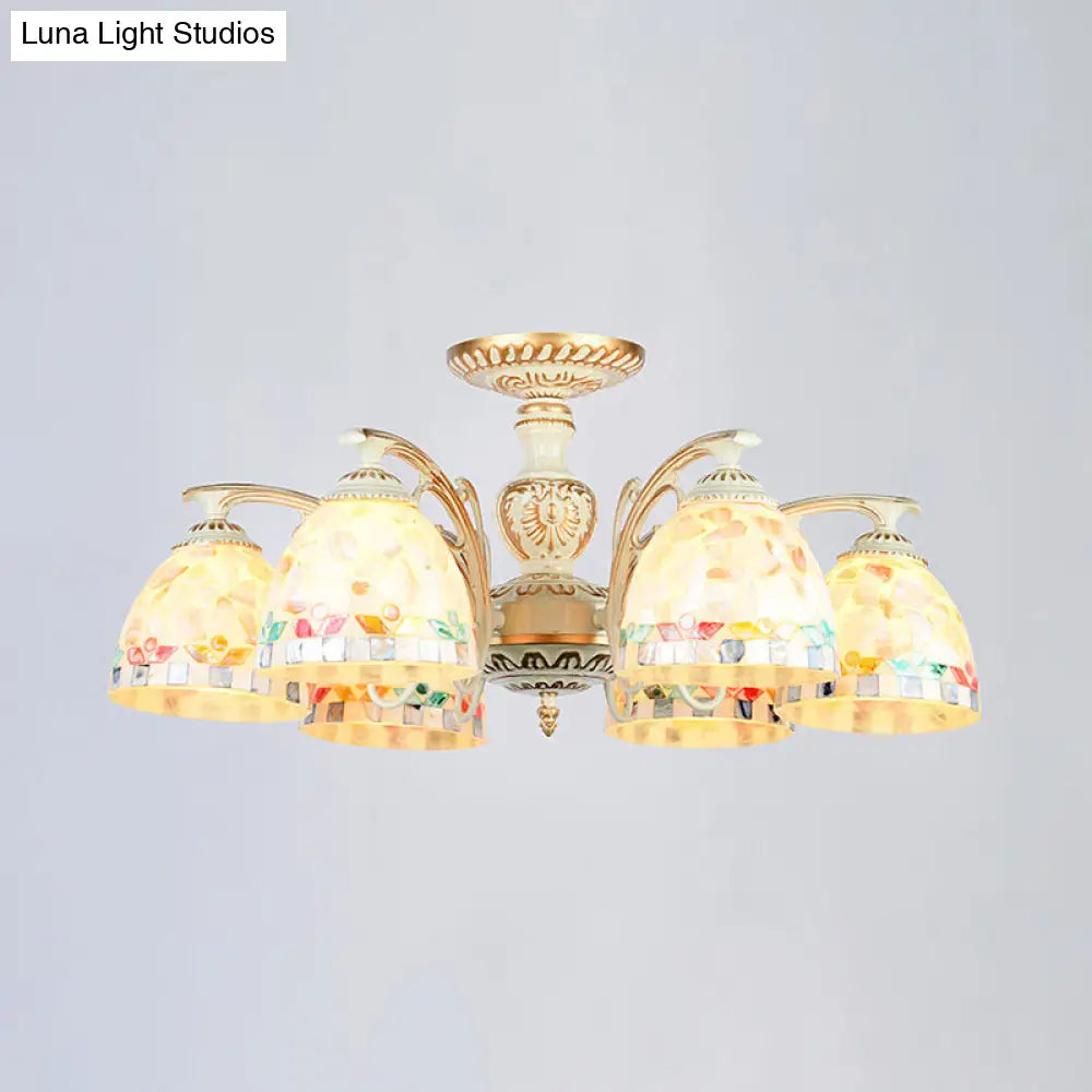 Traditional Beige Shell Chandelier Lighting With Bowl Ceiling Fixture - 3/5/6 Lights For Dining Room