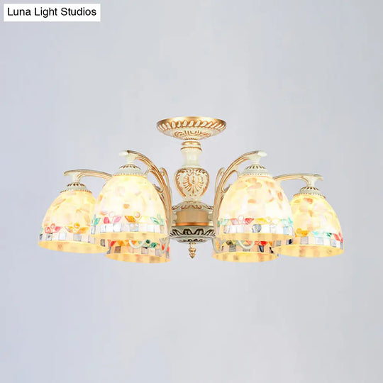 Traditional Beige Shell Chandelier Lighting With Bowl Ceiling Fixture - 3/5/6 Lights For Dining Room