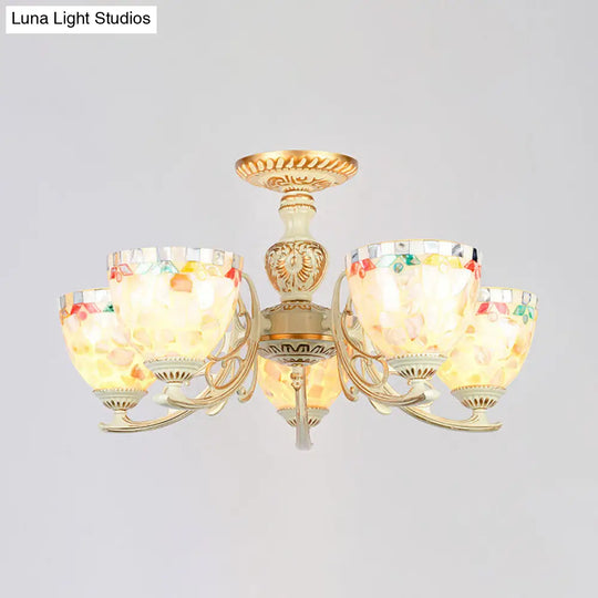 Traditional Beige Shell Chandelier Lighting With Bowl Ceiling Fixture - 3/5/6 Lights For Dining Room