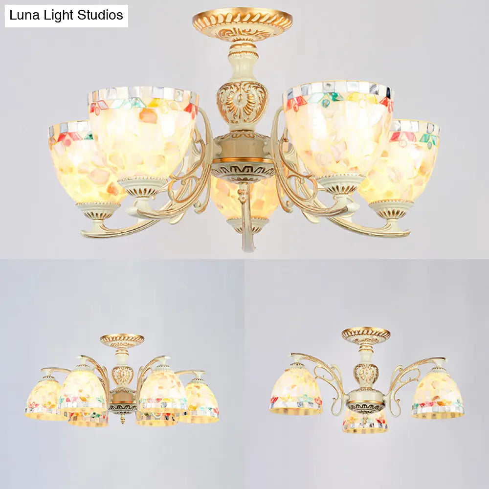 Traditional Shell Chandelier - Beige Bowl Ceiling Light Fixture For Dining Room 3/5/6 Lights