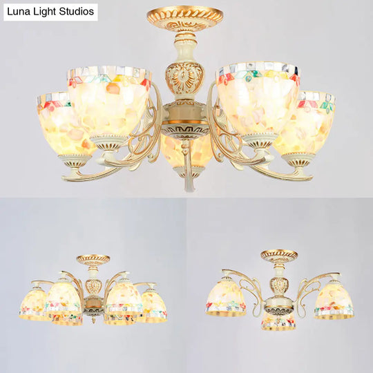 Traditional Shell Chandelier - Beige Bowl Ceiling Light Fixture For Dining Room 3/5/6 Lights