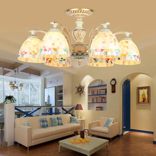 Traditional Shell Chandelier - Beige Bowl Ceiling Light Fixture For Dining Room 3/5/6 Lights 6 /