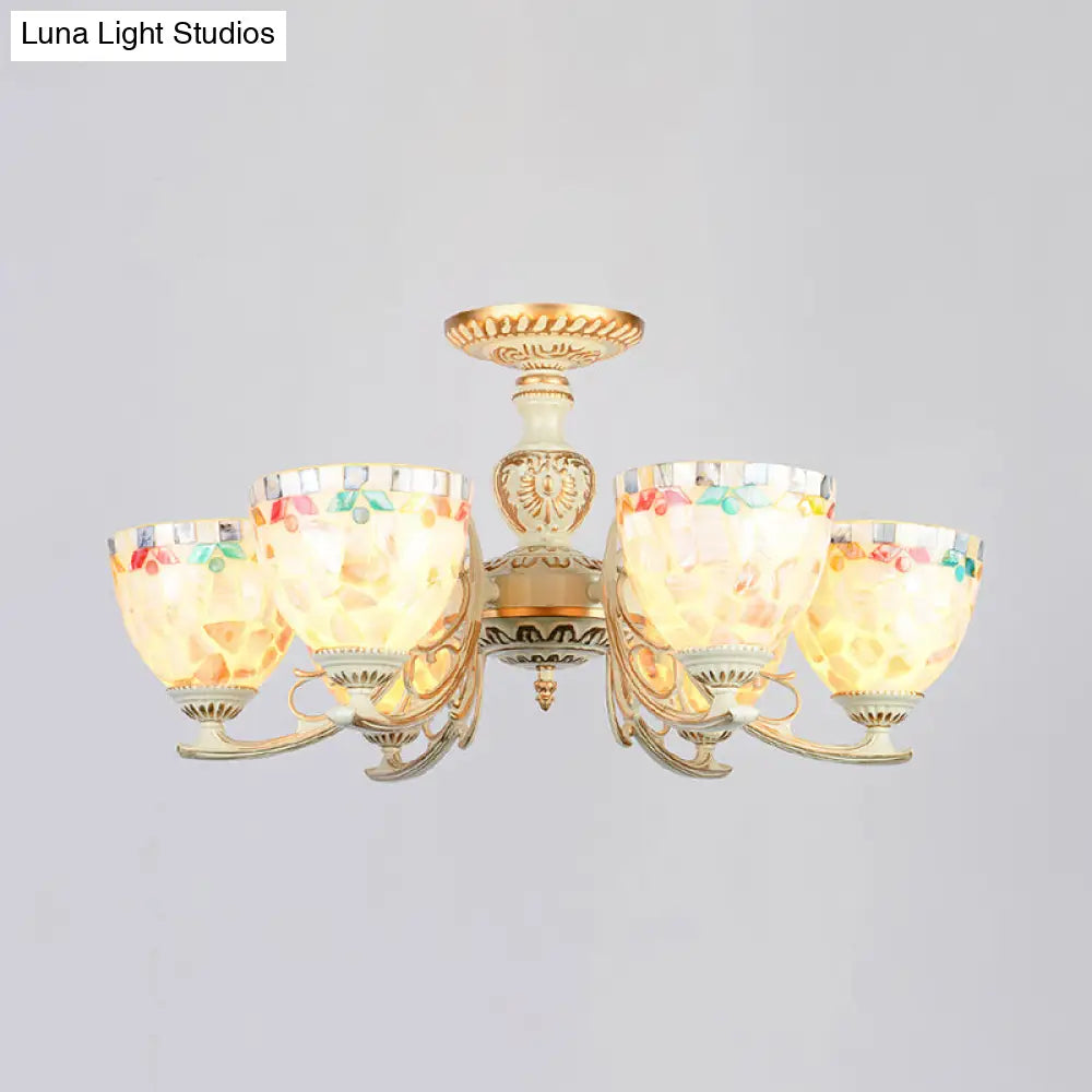 Traditional Shell Chandelier - Beige Bowl Ceiling Light Fixture For Dining Room 3/5/6 Lights