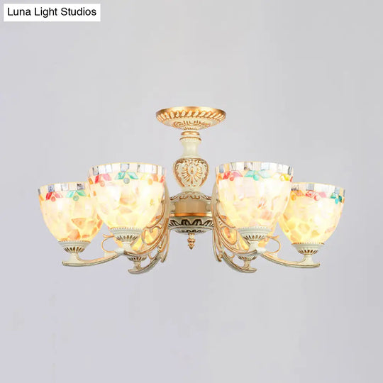 Traditional Shell Chandelier - Beige Bowl Ceiling Light Fixture For Dining Room 3/5/6 Lights