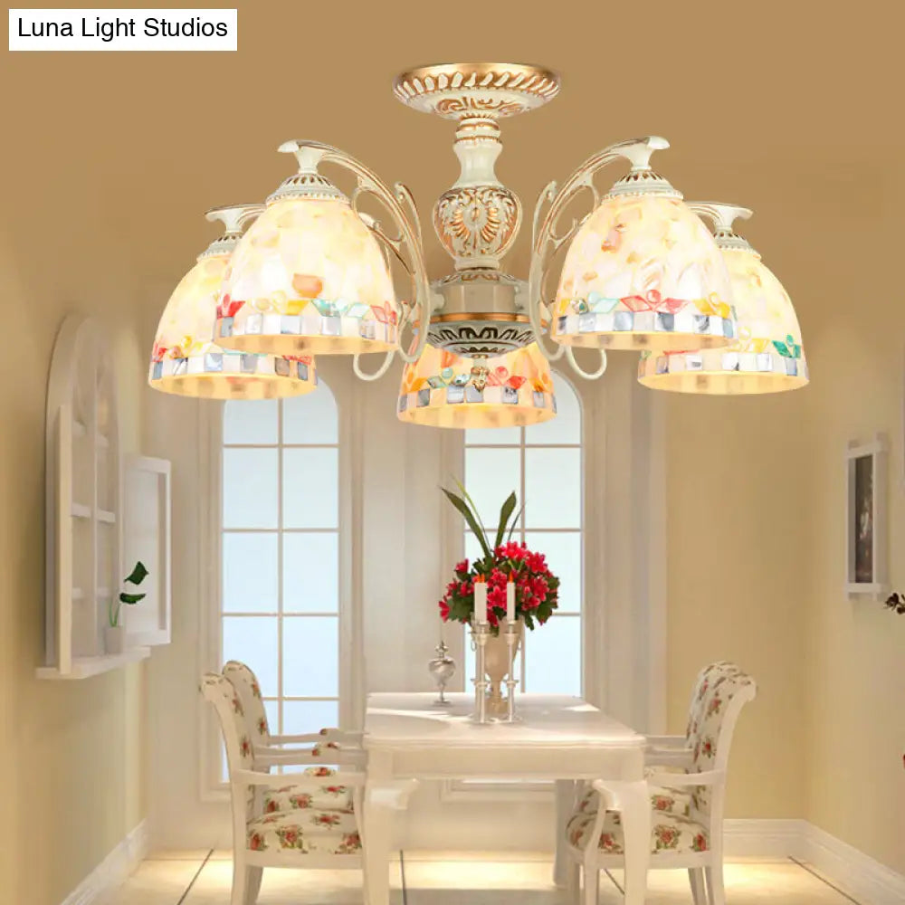 Traditional Beige Shell Chandelier Lighting With Bowl Ceiling Fixture - 3/5/6 Lights For Dining Room