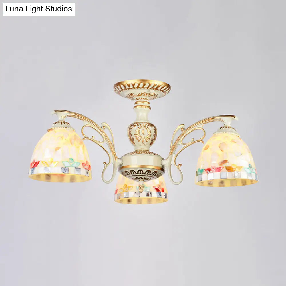 Traditional Beige Shell Chandelier Lighting With Bowl Ceiling Fixture - 3/5/6 Lights For Dining Room