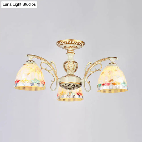 Traditional Beige Shell Chandelier Lighting With Bowl Ceiling Fixture - 3/5/6 Lights For Dining Room