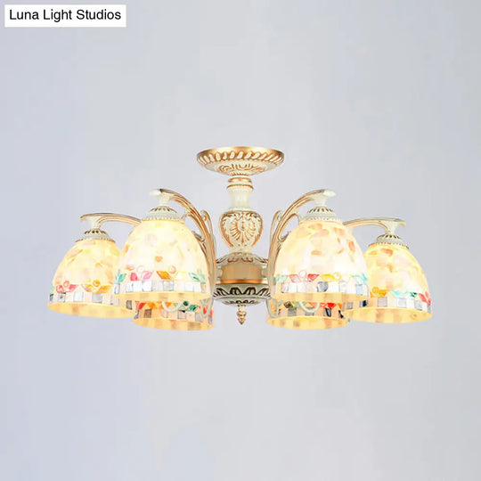 Traditional Shell Chandelier - Beige Bowl Ceiling Light Fixture For Dining Room 3/5/6 Lights