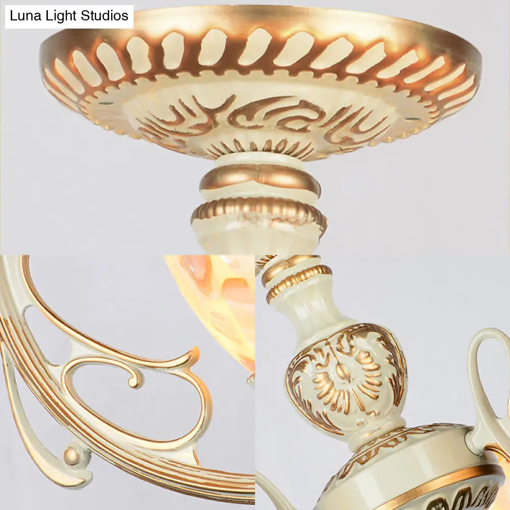 Traditional Shell Chandelier - Beige Bowl Ceiling Light Fixture For Dining Room 3/5/6 Lights