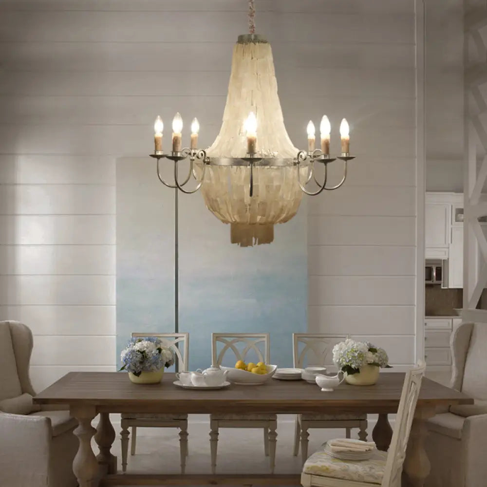 Traditional Shell Chandelier Light -- Chrome Empire Shape 8 Lights For Dining Room Ceiling