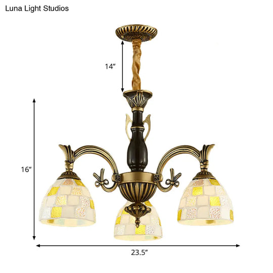 Traditional Shell Dome Suspension Lamp - Curved Arm 3-Light Pendant For Foyer