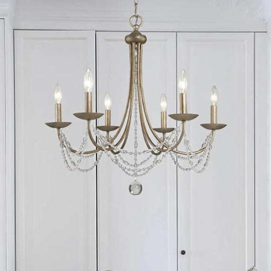 Traditional Silver Candelabra Pendant Lamp With Crystal Strand Deco - Metallic Hanging Chandelier