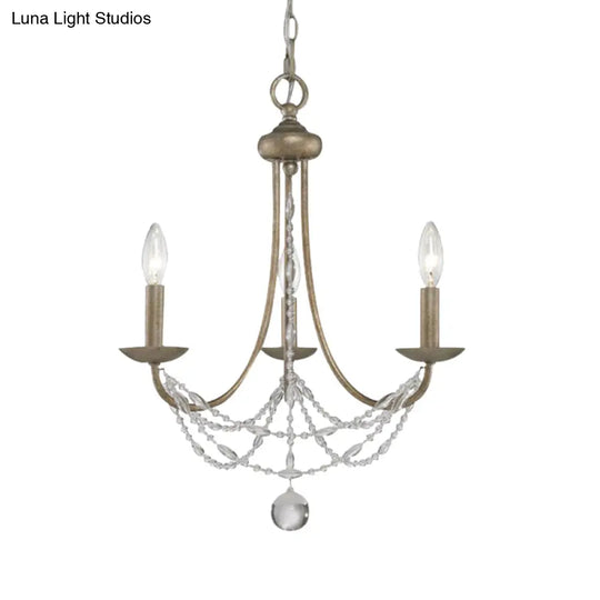 Traditional Silver Candelabra Pendant Lamp With Crystal Strand Deco - Metallic Hanging Chandelier