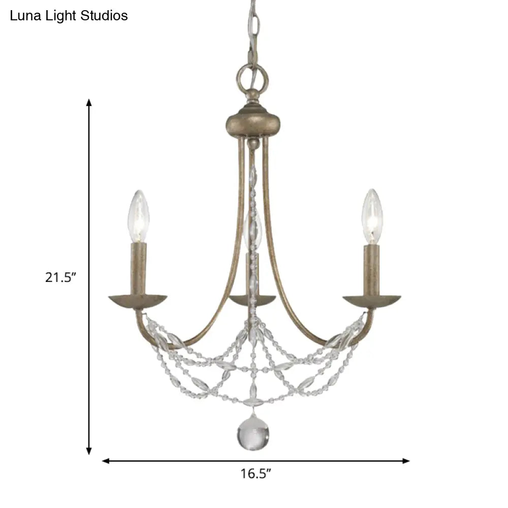 Traditional Silver Candelabra Pendant Lamp With Crystal Strand Deco - Metallic Hanging Chandelier