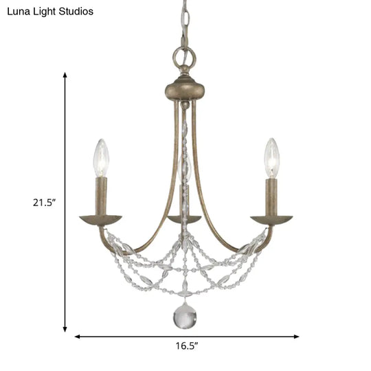 Traditional Silver Candelabra Pendant Lamp With Crystal Strand Deco - Metallic Hanging Chandelier