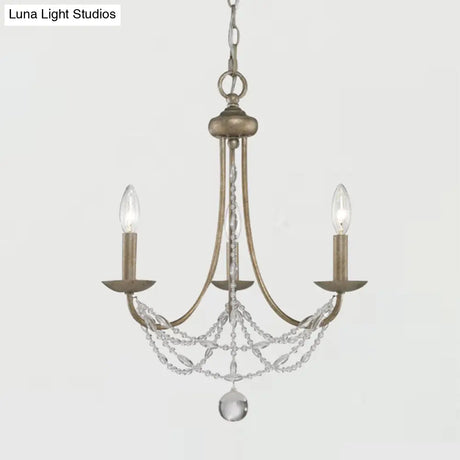 Traditional Silver Candelabra Pendant Lamp With Crystal Strand Deco - Metallic Hanging Chandelier