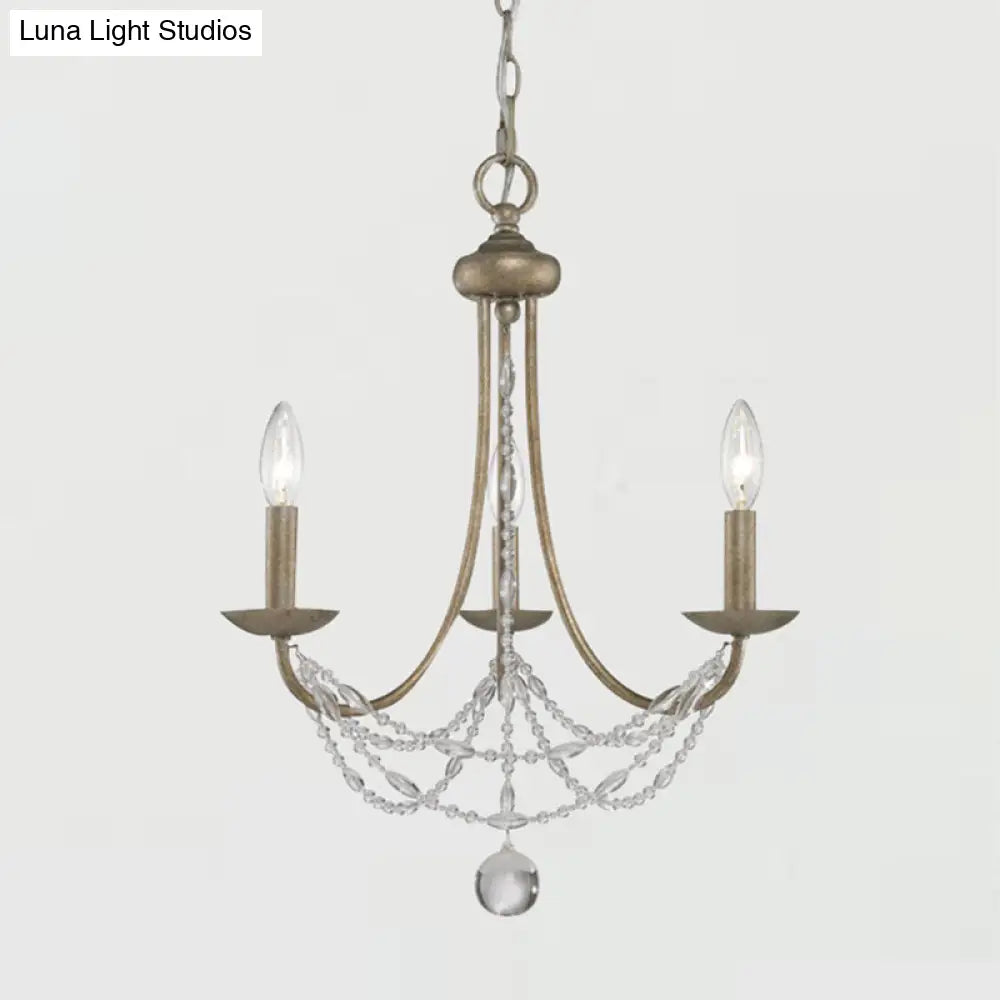 Traditional Silver Candelabra Pendant Lamp With Crystal Strand Deco - Metallic Hanging Chandelier