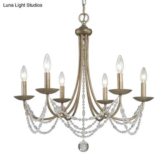 Traditional Silver Candelabra Pendant Lamp With Crystal Strand Deco - Metallic Hanging Chandelier