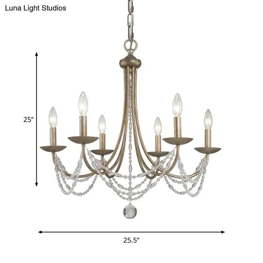 Traditional Silver Candelabra Pendant Lamp With Crystal Strand Deco - Metallic Hanging Chandelier