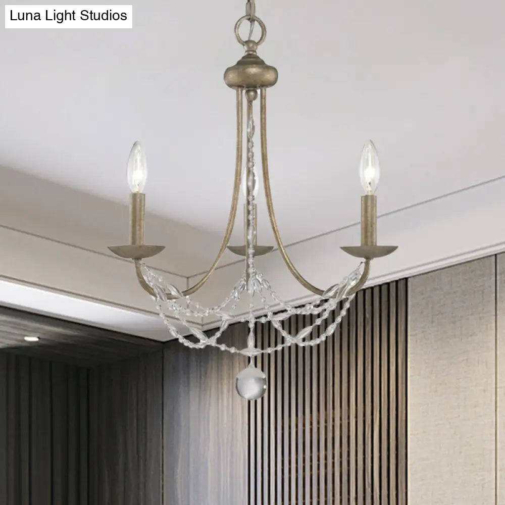 Traditional Silver Candelabra Pendant Lamp With Crystal Strand Deco - Metallic Hanging Chandelier