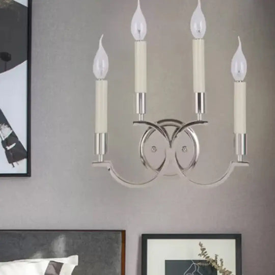 Traditional Silver Candle-Style Wall Lamp - 1/4 Lights Metallic Sconce Light Fixture For Bedrooms 4