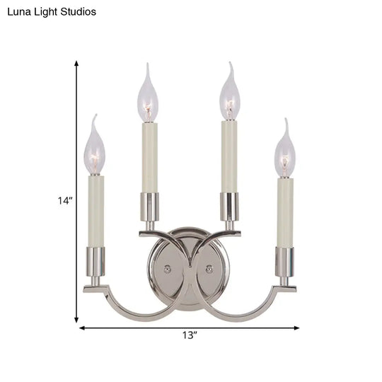 Traditional Silver Candle-Style Wall Lamp - 1/4 Lights Metallic Sconce Light Fixture For Bedrooms