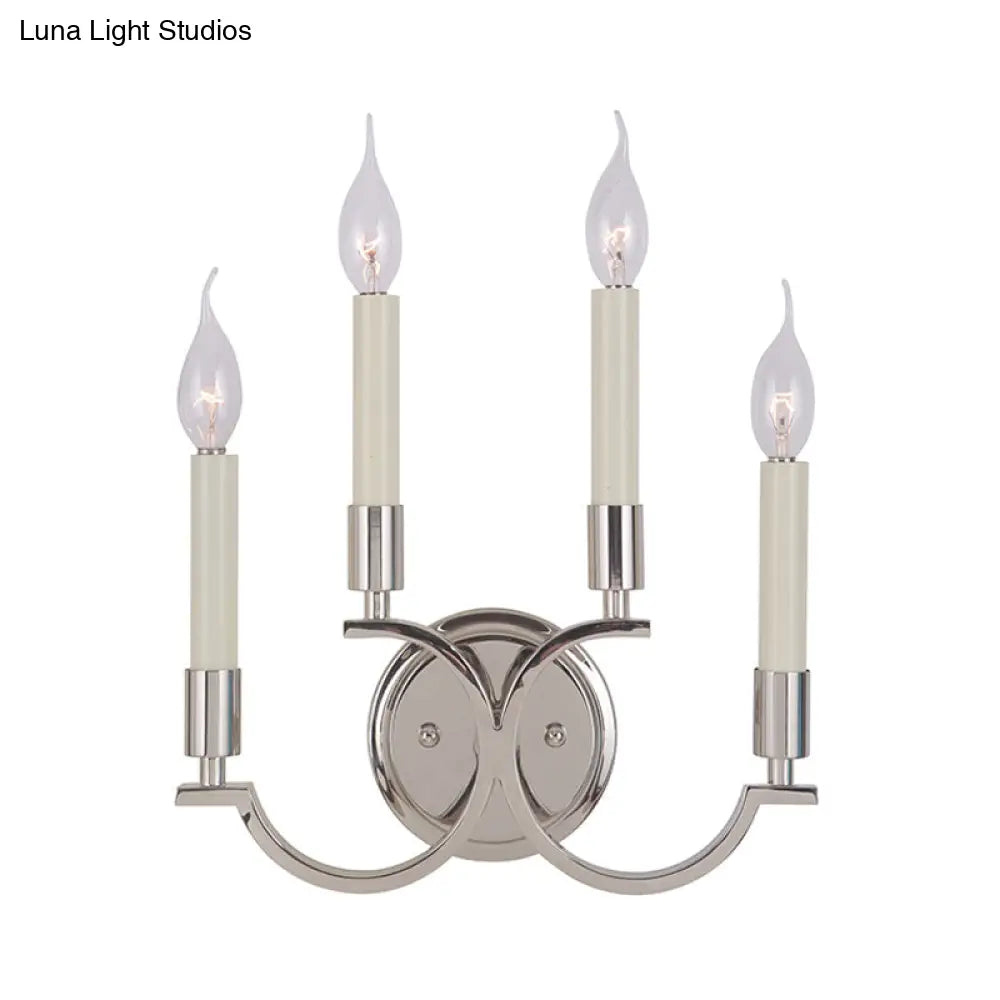 Traditional Silver Candle-Style Wall Lamp - 1/4 Lights Metallic Sconce Light Fixture For Bedrooms