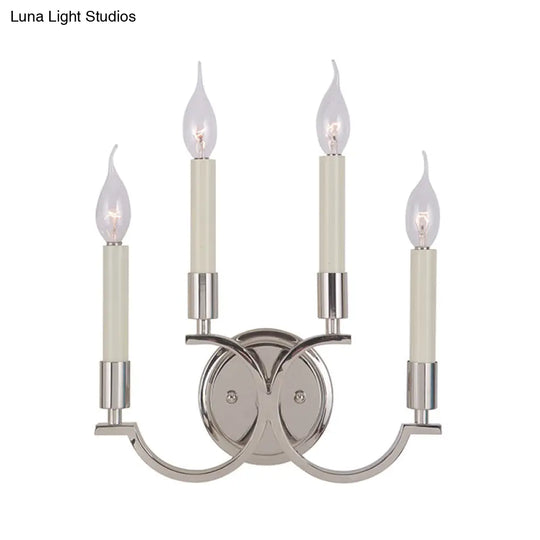 Traditional Silver Candle-Style Wall Lamp - 1/4 Lights Metallic Sconce Light Fixture For Bedrooms