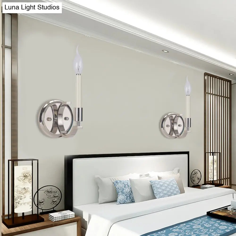 Traditional Silver Candle-Style Wall Lamp - 1/4 Lights Metallic Sconce Light Fixture For Bedrooms