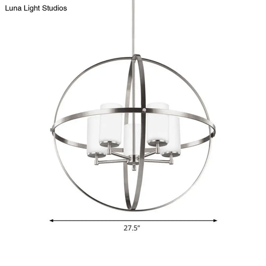 Traditional Silver Cylinder Chandelier With Cage - 3/5/9-Light Metal Dining Room Ceiling Fixture