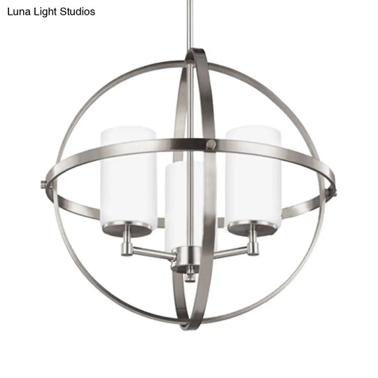 Traditional Silver Cylinder Chandelier With Cage - 3/5/9-Light Metal Dining Room Ceiling Fixture